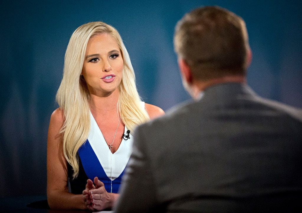 Tomi Lahren (left) talks with Greenville City Councilman Brent Money during a taping of her...