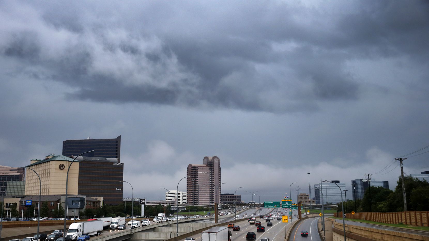 Strong storms associated with a cold front train over the LBJ Freeway at North Dallas Tollway area in Dallas, Wednesday, September 9, 2020.(Tom Fox/The Dallas Morning News)