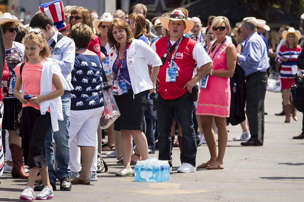 Supporters wait in line for the doors to open for an event with Texas Sen. Ted Cruz on the...
