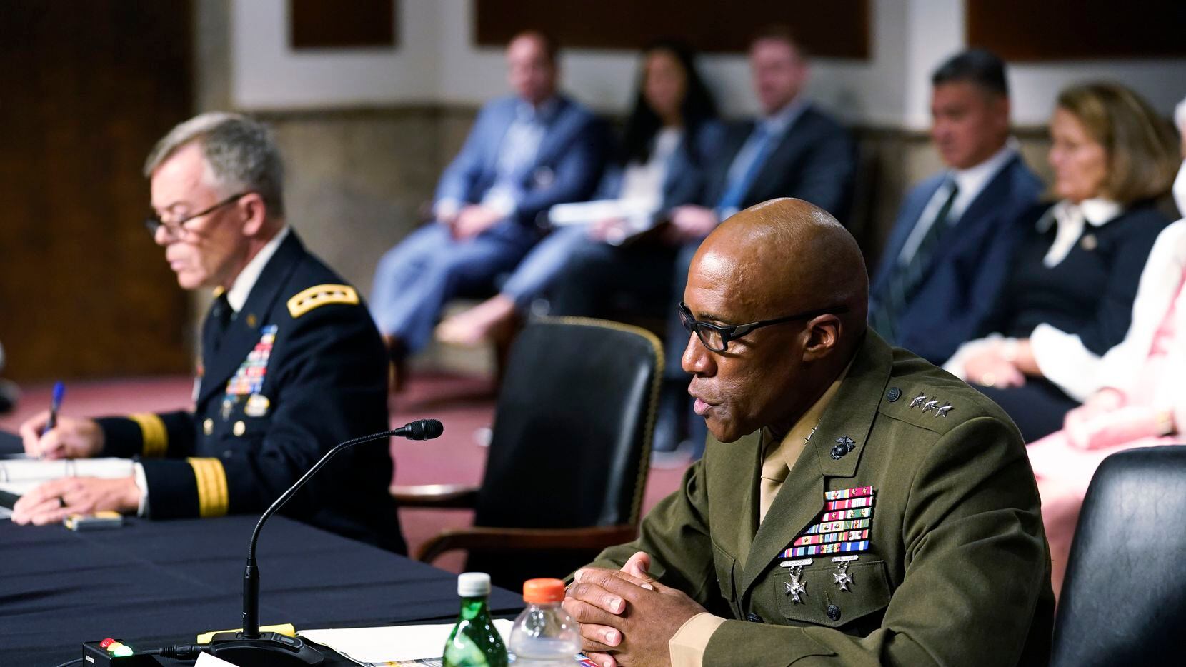 Lt. Gen. Michael Langley speaks during a Senate Armed Services hearing to examine the...