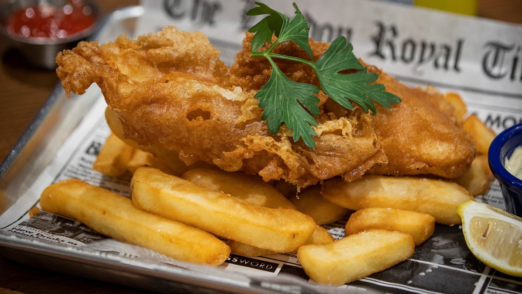 The house favorite fish and chips is the most popular item on the menu at Fish and Fizz.