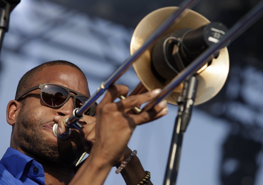 Trombone Shorty performs during The Reunion event in downtown Dallas on Oct. 9, 2015. The...