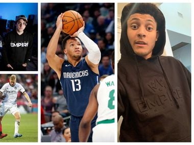 Clockwise from top left: Ian "Crimsix" Porter and James "Clayster" Eubanks of the Dallas Empire; Jalen Brunson of the Dallas Mavericks; Justin Jackson of the Dallas Mavericks and Reggie Cannon (left) of FC Dallas. (File photos and courtesy of Justin Jackson)