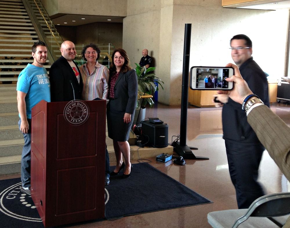 From left: Josh Cogan, program director of Outlast Youth; Dallas City Council member Adam...
