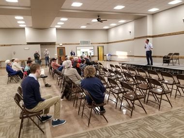 Julián Castro campaigns for president in Exira, in Iowa's Audubon County, on Feb. 21, 2019.