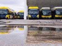 Buses at DART’s East Dallas Bus Facility in Dallas. DART suspended all its services last...