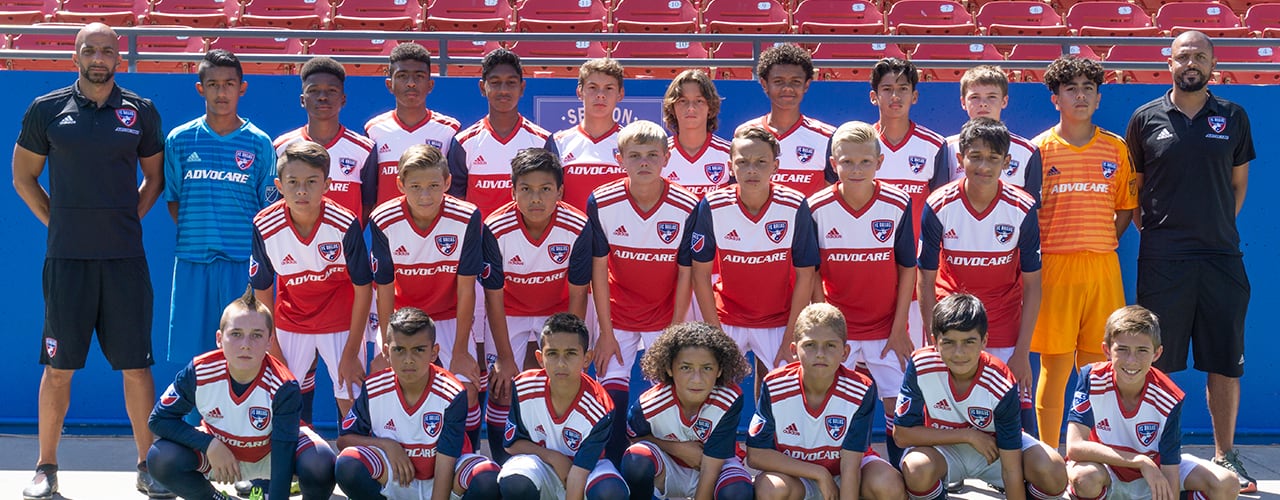 The 2018-19 FC Dallas U14 Academy team formally coached by Peter Luccin. 