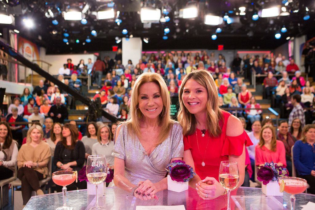 Kathie Lee Gifford and Jenna Bush Hager pose in front of a live audience on Monday, Feb. 12,...