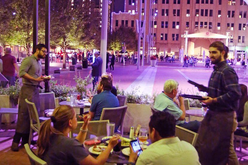 A nice view of Sundance Square can be seen from the Bird Cafe patio on East Fourth Street in...