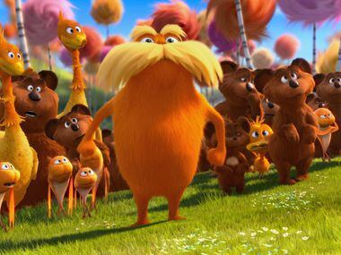 In this film image released by Universal Pictures, animated character the Lorax (center),...
