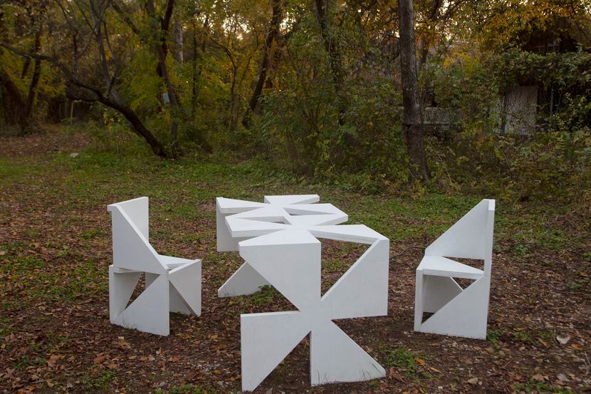 Andreas Angelidakis' 2006 work "Philosophy Pattern Table and Chairs" is on display at the...