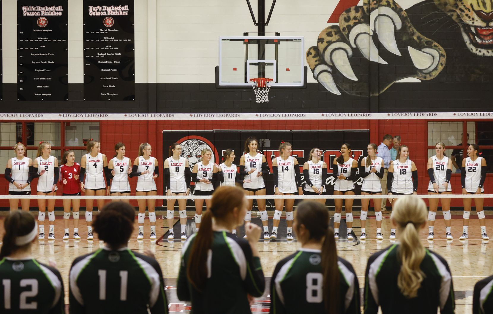 Prosper and Lovejoy players lineup ahead of the season-opening match at Lovejoy High School...