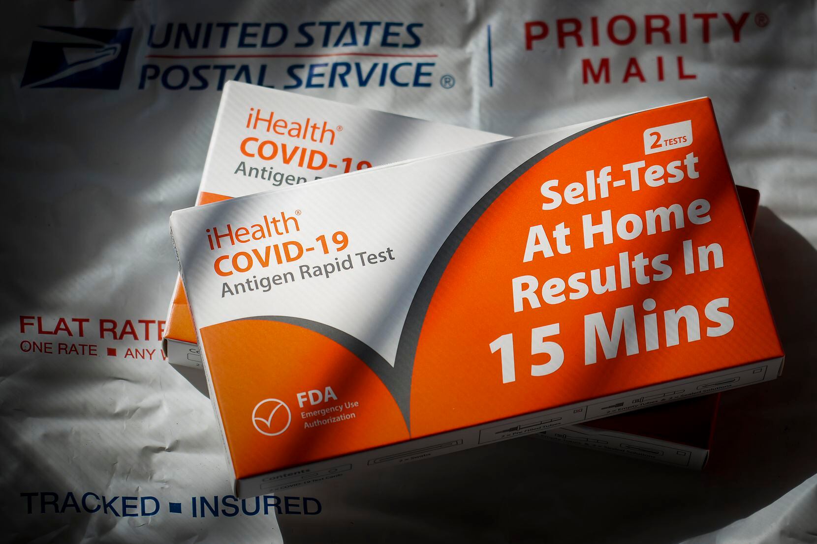 Free COVID-19 rapid tests ordered through the federal government’s are seen after delivery...