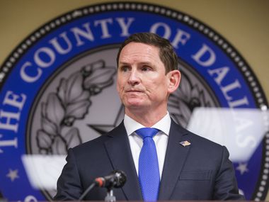 Clay Jenkins, Dallas County Judge, speaks about the county's shelter-in-place order at a press conference on March 23, 2020 in Dallas.