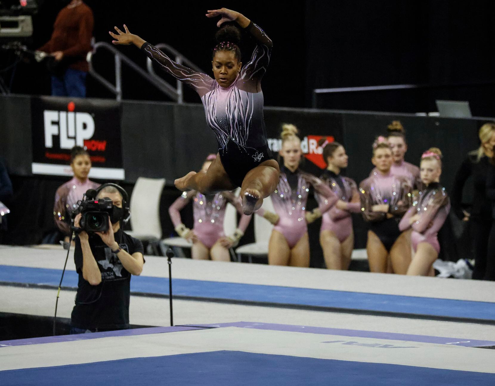 Morgan Price of Texas Dreams, Coppell, Texas competes in floor during Nastia Liukin Cup on...