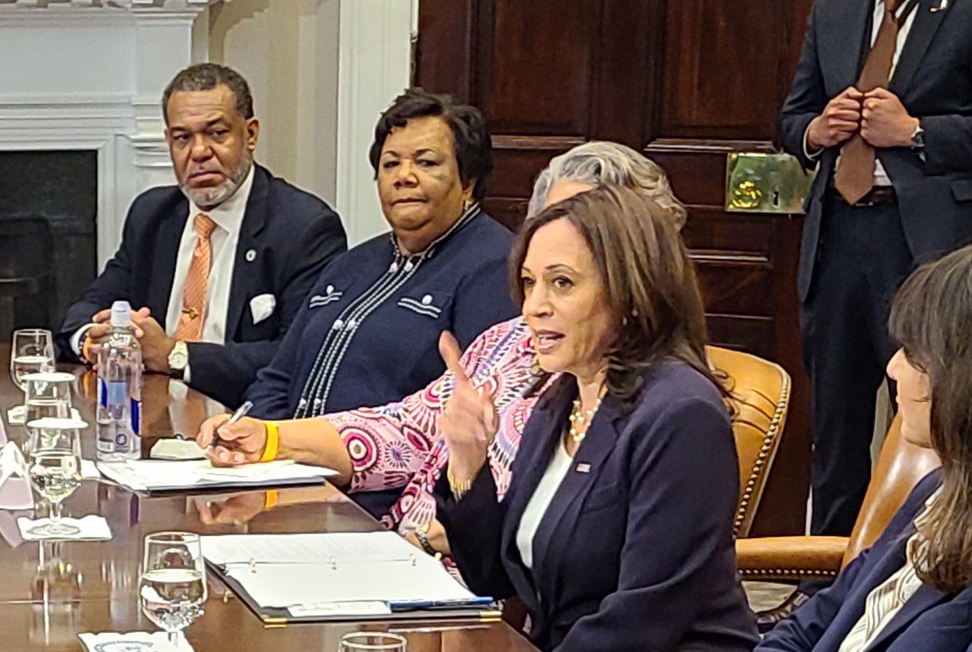Vice President Kamala Harris meets with Texas state lawmakers at the White House on June 16,...