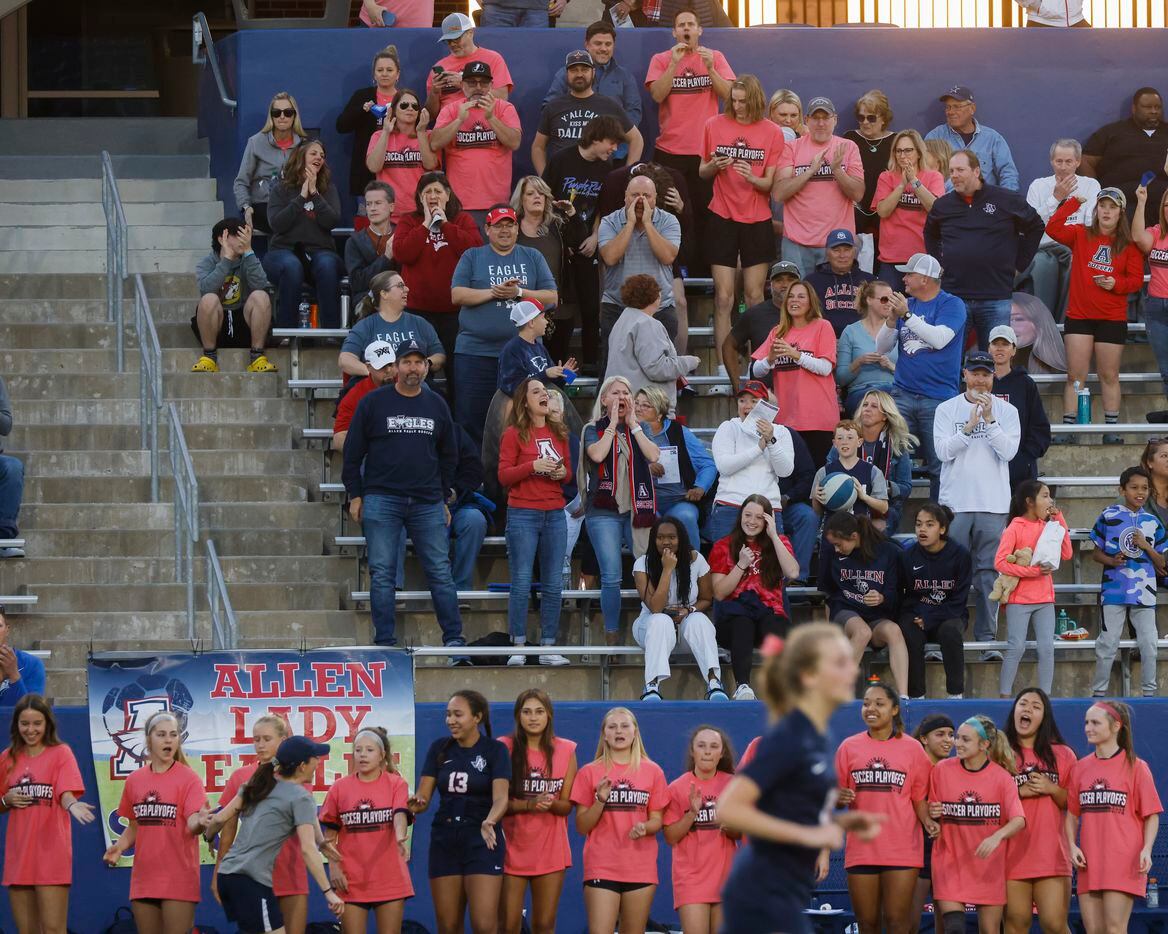 Allen crowd cheers against Coppell during the second half of a soccer game at McKinney ISD...