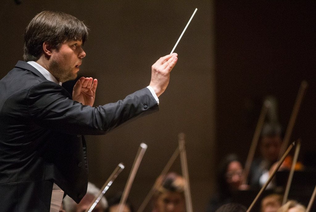 Guest conductor Juraj Valcuha leads the Dallas Symphony Orchestra at the Meyerson Symphony...