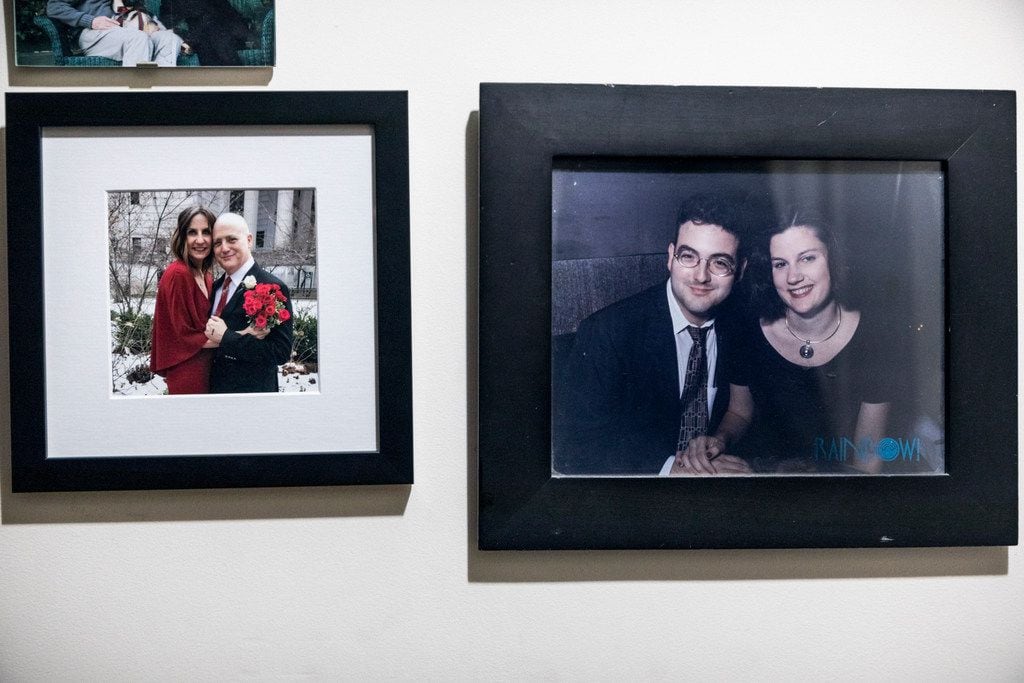 Matt Zoller Seitz with his wife, Nancy Dawson, on their wedding day next to a photograph of...