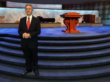 Pastor Robert Jeffress is pictured in the new sanctuary of the first renovated Baptist Church in Dallas on March 13, 2013.