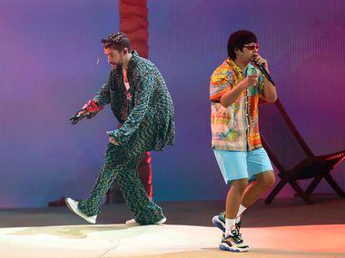ARLINGTON, TEXAS - SEPTEMBER: Puerto Rican rapper Bad Bunny and Chencho Corleone perform on...
