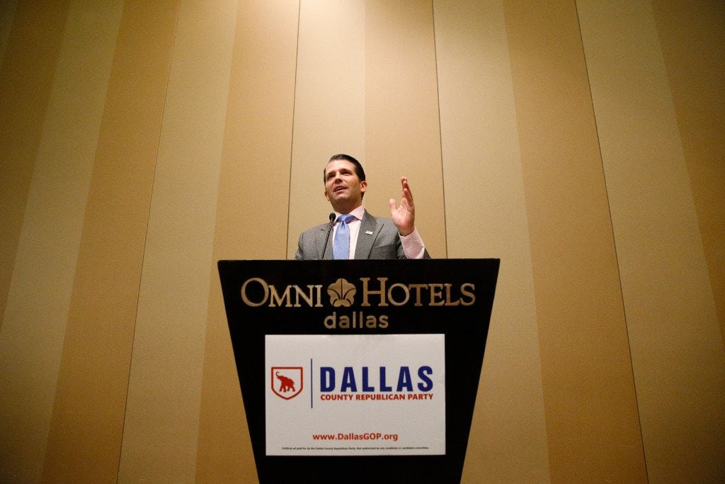 Donald Trump Jr. speaks to a VIP reception before the Dallas County Republican Party's...