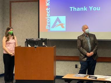Project Kids committee members Theresa Ginsburg and Bob Acker presented to the Allen ISD Board of Trustees at a July 20 workshop.