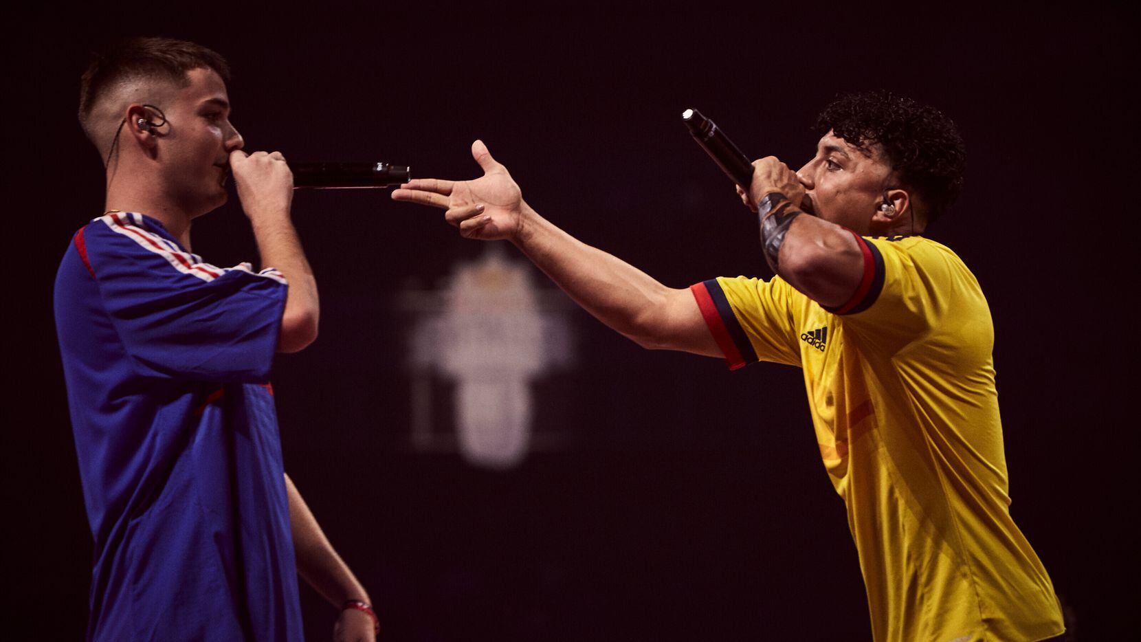 Valles-T and Bnet compete in the Red Bull Batalla freestyle rap competition in 2021.