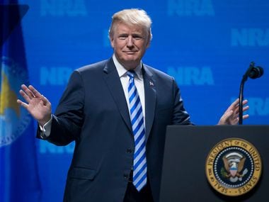 President Donald Trump addresses the NRA-ILA Leadership Forum at the Kay Bailey Hutchison Convention Center on Friday, May 4, 2018, in Dallas. 