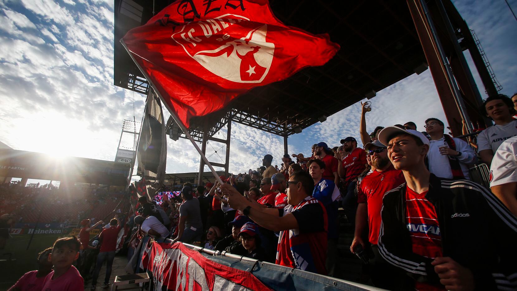 FC Dallas fans celebrate at the start of an MLS soccer match against Philadelphia Union on Saturday, Feb. 29, 2020 at Toyota Stadium in Frisco, Texas.