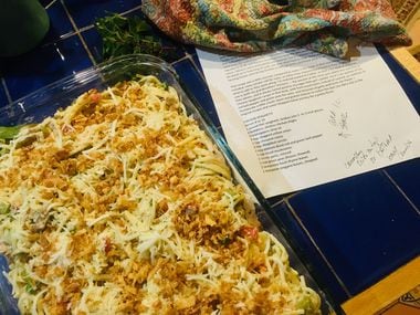 Chicken Spaghetti is June Naylor's update to a 1928 recipe from her dad's mother's 'The Woman's Club of Fort Worth Cook Book.'