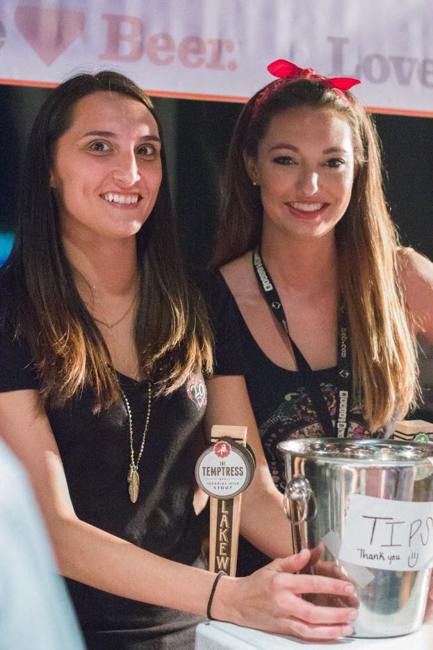 Veronica Villareal and Kaila Winn pouring craft beer and the Lakewood brewery booth at Local...