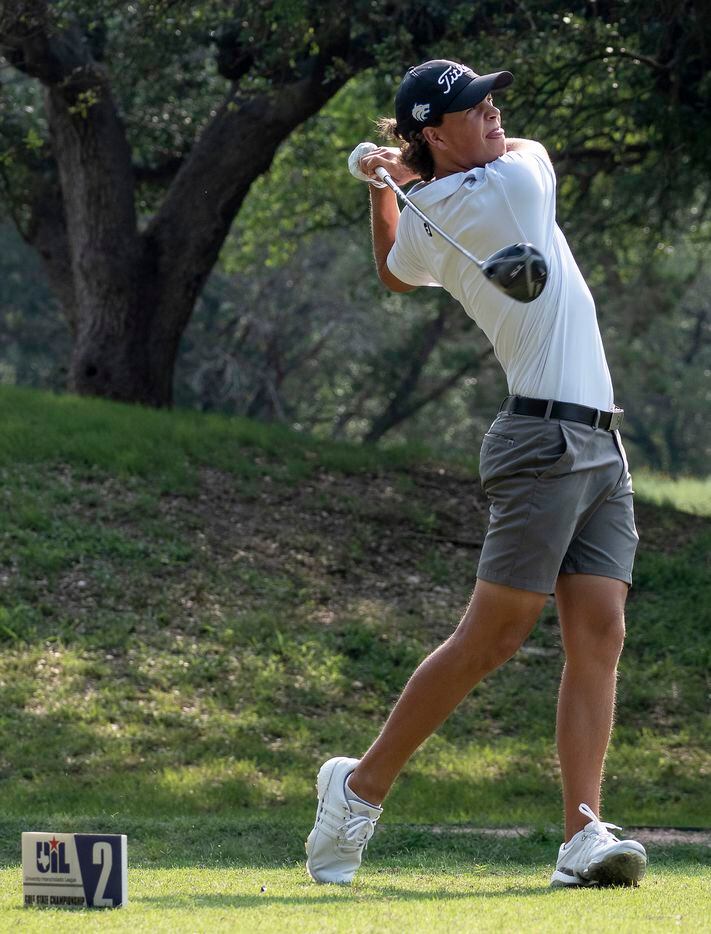 Plano West, Matt Comegys tees off the no.2 hole during the first round of the UIL Class 6A...