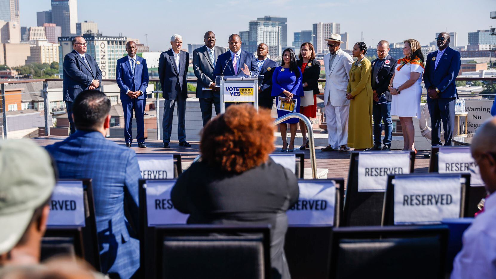 Dallas Mayor Eric Johnson and other state and local leaders held a news conference on...