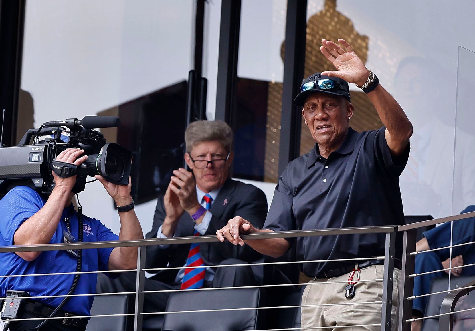 Former Texas Ranger Ferguson Jenkins is introduced to a near sell-out crowd during pregame ceremonies at Globe Life Field in Arlington, Monday, April 5, 2021. The Texas Rangers were facing the Toronto Blue Jays in their home opener. (Tom Fox/The Dallas Morning News)