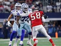 Dallas Cowboys offensive tackle Tyler Smith (73) had the task of blocking Tampa Bay...