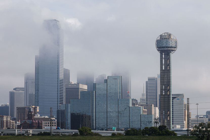 Downtown Dallas during a dense foggy morning on Monday, Nov. 7, 2022.