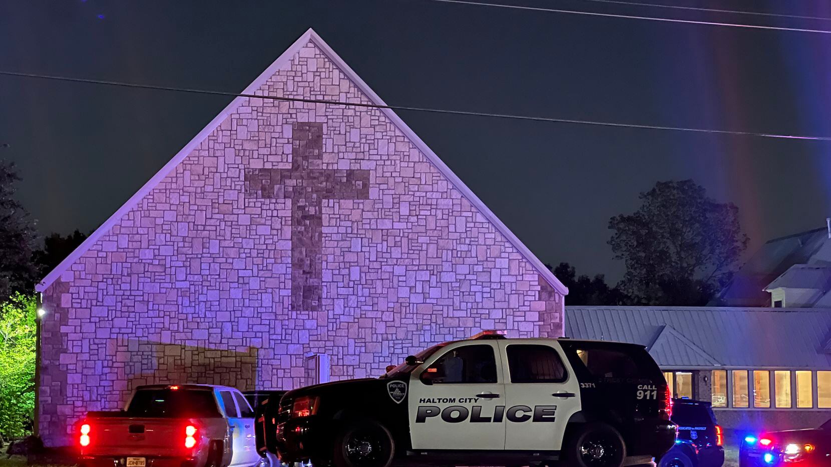 A heavy police presence was stationed around Christ the King Lutheran Church ELCA in Haltom...