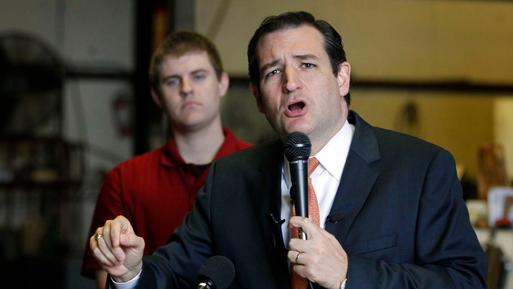 Sen. Ted Cruz talks during a press conference about the economy at Dallas Texas Tool and Die on February 19, 2013.