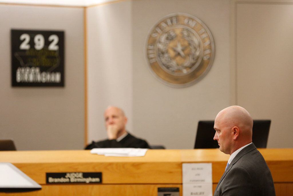 Roy Oliver stands during his attorney's closing argument Monday at the Dallas County courthouse.