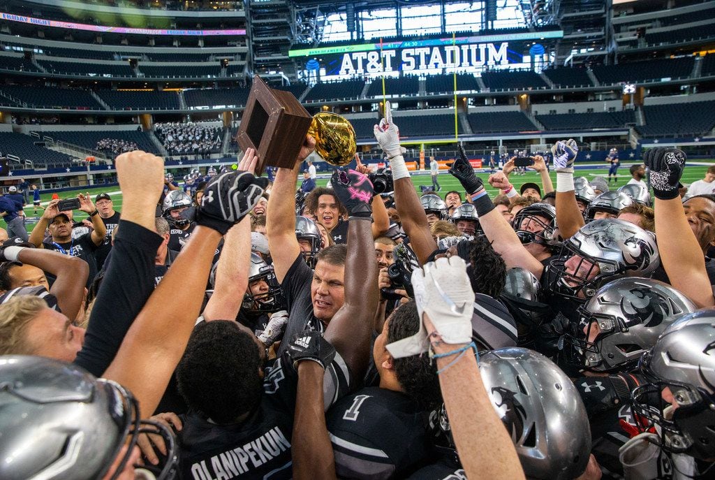 Denton Guyer celebrates after beating Cedar Hill in the Class 6A Division II area-round high...