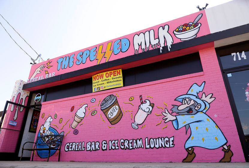 An exterior view of The Spelled Milk, a new cereal bar in the Bishop Arts District of...