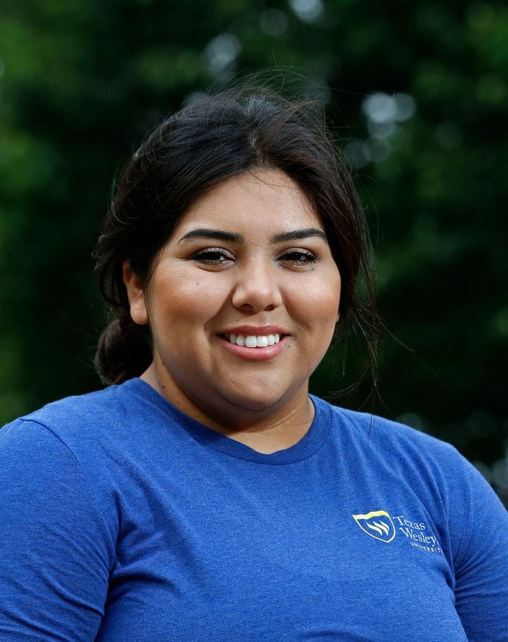 Victoria Gallegos poses at the Texas Wesleyan University campus in Fort Worth where she...