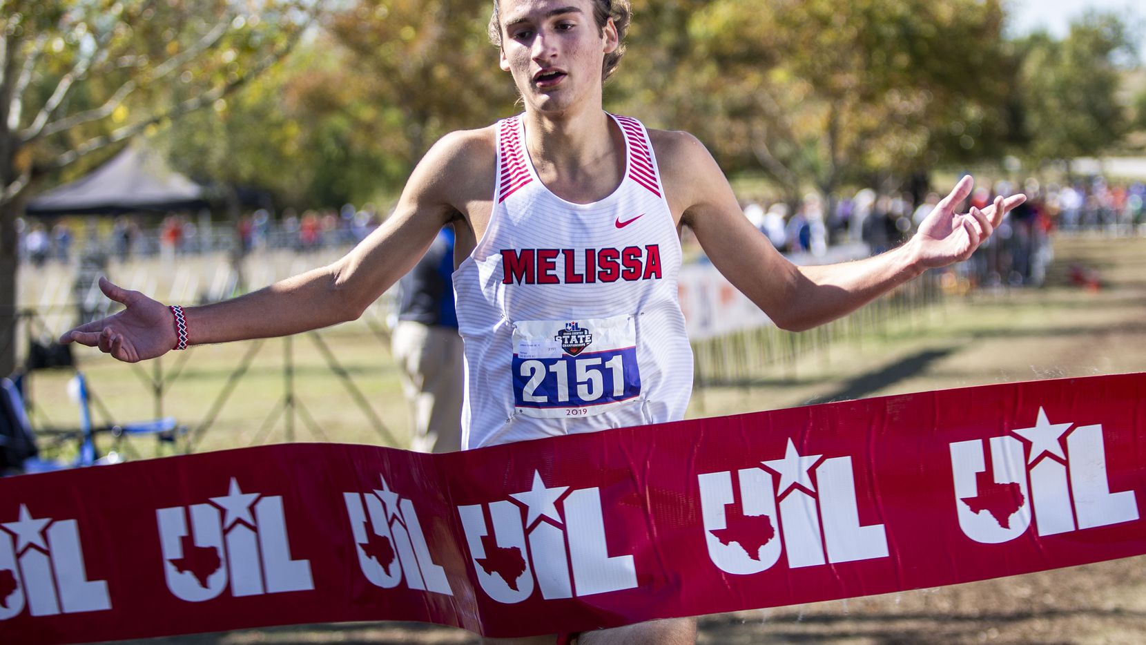 Melissa's Judson Greer wins the Class 4A state title in cross country at Old Settlers Park...