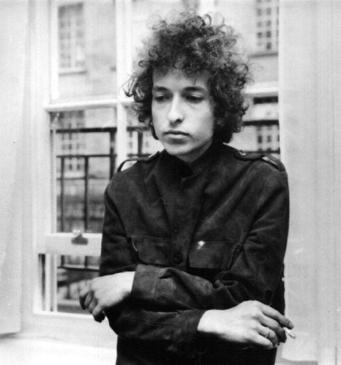 American folk pop singer Bob Dylan at a press conference in London. 
