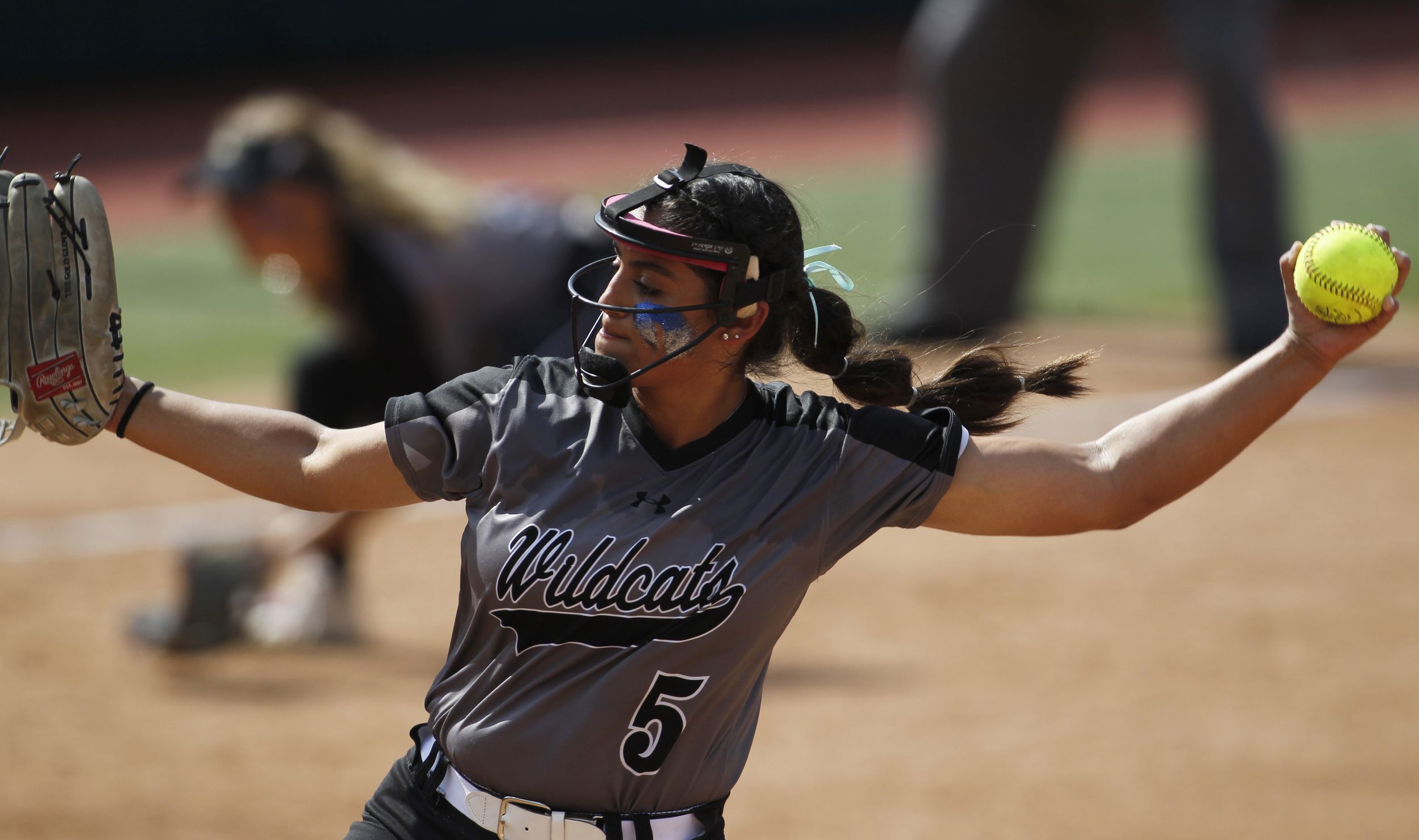 Denton Guyer pitcher Jenny Robledo (5) delivers a pitch to a Pearland batter during the...