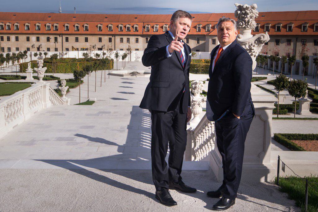 Slovakian Prime Minister Robert Fico (left) welcomed Hungarian Prime Minister Viktor Orban...