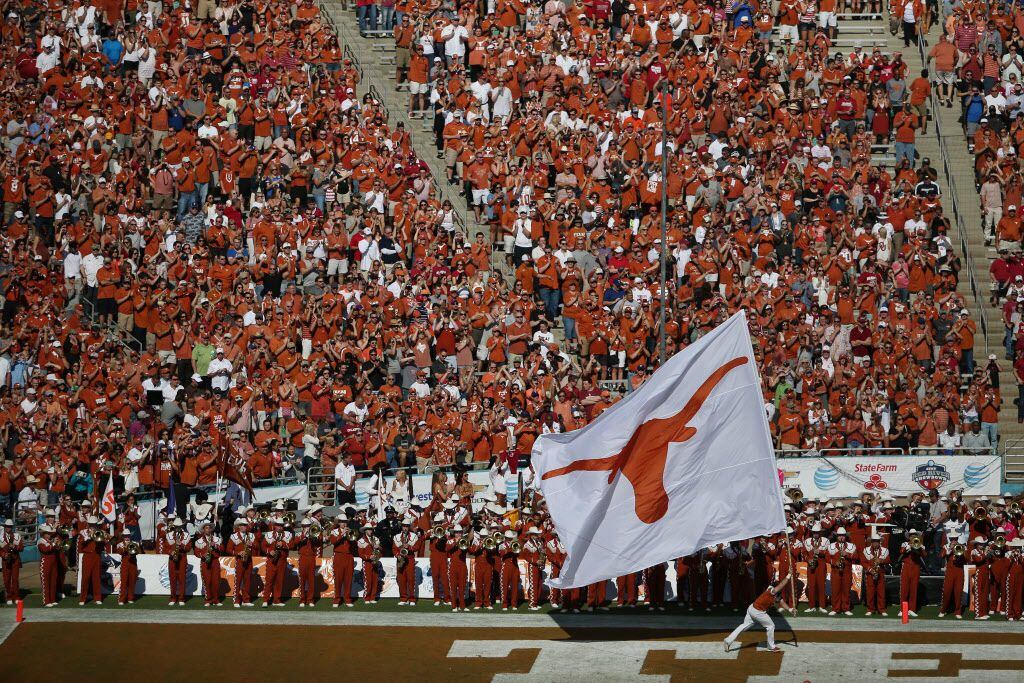 Texas Longhorns fan section before an NCAA football game between Oklahoma and Texas at the...