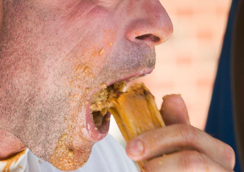 Geoffrey Esper competes in the World Tamale Eating Championship during Western Days in...