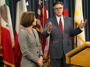 Lt. Gov. Dan Patrick and Brenham GOP Sen. Lois Kolkhorst touted their "Texas Privacy Act," which would require transgender people to use bathrooms corresponding to their sex at birth, at a January news conference in Austin.